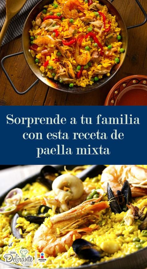 receta de paella mixta facil | CocinaDelirante Paella Party, Gallo Pinto, Rustic Recipes, Paella Recipe, Tasty Videos, Healthy Eating Tips, In Spanish, Pita, Wine Recipes