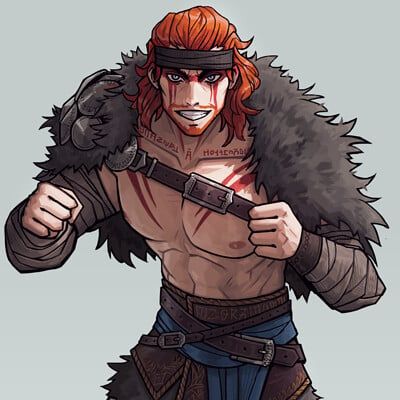 ArtStation - Late night character idea, Jimi S (PocketChicken) Red Haired Warrior Male, Barbarian Oc Male, Red Haired Barbarian, Scottish Character Design, Red Haired Male Character, Red Hair Viking, Dnd Barbarian Male, Red Hair Oc Male, Dnd Barbarian Character Design