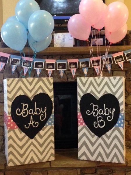 Twin Gender Reveal Ideas For Party, Twin Reveal, Gender Reveal Box, Gender Reveal Party Ideas, Reveal Party Ideas, Twin Gender Reveal, Gender Announcements, Boy Box, Gender Reveal Themes