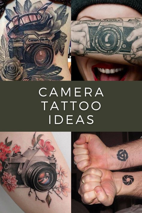 Camera Tattoo Design Ideas Tattoo Ideas For Photographers, Tattoo Designs For Photographer, Photography Tattoo Ideas Men, Canon Camera Tattoo, Photo Tattoo, Camera Tattoo Ideas, Photography Tattoos, Photography Tattoo Ideas, Photographer Tattoo Ideas