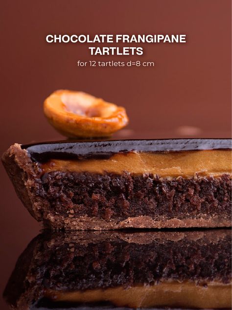 The document provides recipes for making chocolate frangipane tartlets. It includes instructions for making a gelatin mass, cocoa mirror glaze, chocolate shortcrust pastry, caramelized hazelnuts, hazelnut chocolate cream, and caramel cream that are used as components of the tartlets. The final section provides directions for assembling the tartlets by filling them with the hazelnut chocolate cream and caramel cream, glazing them with the cocoa mirror glaze, and garnishing them with caramelized Hazelnut Praline Feuilletine Recipe, Hazelnut Praline Paste, Hazelnut Custard Fillo Cigars, Chocolate Frangipane Tart, Chocolate Glazed Chocolate Tart, Caramel Creams, Mirror Glaze, Shortcrust Pastry, Baking And Pastry