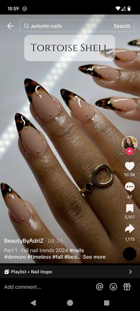 Tortoise Nails Design French, Cheetah Almond Acrylic Nails, Tortoise Shell Nail Tips, French Tip Tortoise Shell Nails, Medium Oval Nails Acrylic, Tortoise Tip Nails, French Tortoise Nails, Brown Tortoise Nails, Tortoise French Nails