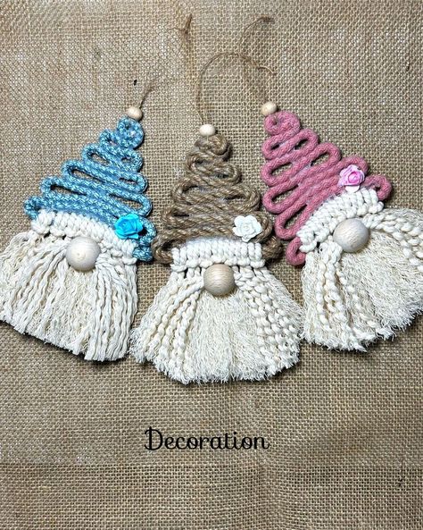 Macrame Santa Gnome | party, Santa Claus, macramé, tree | Waiting your comments girls 🥰🫶 How to turn my macrame tree into a Santa Gnome Ornament 🎅 #viral #home #diy #party | By Decoration Macrame Christmas Gnomes Diy, Santa Gnome Macrame, Easy Macrame Gnomes By Autumn, Santa Macrame Ornament, Macrame Santa Ornament Tutorial, Macrame Santa Gnome, Yarn Santa, Santa Gnome Ornaments, Macrame Christmas Gnomes