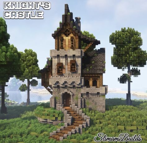 Mountain Town Minecraft, Minecraft Deepslate House Ideas, Minecraft House Builds, Minecraft Interior Design, Cozy Cottages, Minecraft House Plans, Minecraft Cottage, Minecraft Castle, Minecraft Medieval