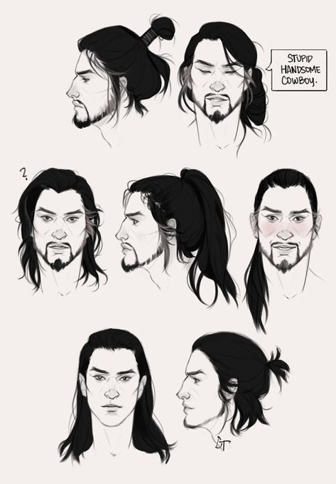 Male Shoulder Length Hair Drawing, Long Hair Art Reference Male, Male Fantasy Hairstyles, Chest Hair Reference, Male Long Hairstyles Drawing, Mens Hair Drawing Reference, Hair References Drawing, Long Hair Drawing, Drawing Male Hair