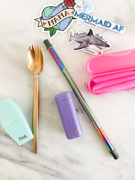 Gold Utensils, Portable Utensils, Camping Utensils, Travel Utensils, Smoothie Straw, Reusable Straws, Purple Cases, Plastic Cutlery, Tsa Approved