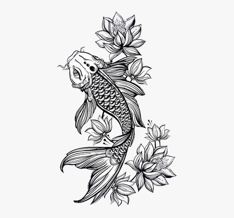 Koi Fish Tattoo Black, Fish Tattoo Black, Koi Tattoo Sleeve, Pisces Tattoo Designs, Black And White Png, Tattoo Black And White, Koi Tattoo Design, Koi Fish Drawing, Pisces Tattoos