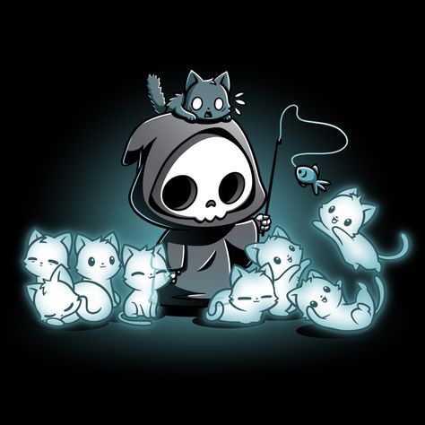 Grim Reaper Digital Art, Drawing Ideas Kawaii, Halloween Cartoon Art, Fluffy Cat Drawing, Drawing Easy Cartoon, Cute Reaper, Cat Drawing Ideas, Cute Grim Reaper, Tee Turtle