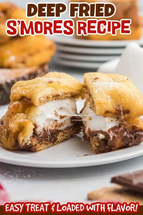 We love S'mores but these Homemade Deep Fried S'mores takes our favorite dessert to the next level. Simple to make and loaded with amazing flavor. These Fried S'mores would be the perfect summer or winter time treat. Dust with powdered sugar for the ultimate s'more treat. #dessertsonadime #deepfriedsmores #homemadesmores Fried Smores, Homemade Smores, Deep Fried Desserts, Chocolate Lasagna Recipe, Fried Dessert, Smore Recipes, Camping Desserts, Cream Cheese Pound Cake, Leftover Cake