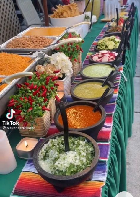 Fiesta Party Food, Taco Bar Wedding, Mexican Party Food, Taco Bar Party, Mexican Baby Shower, Mexican Birthday Parties, Mexican Themed Weddings, Nacho Bar, Different Foods