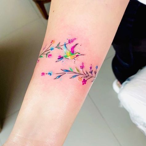 Coloured Wrist Tattoos For Women, Wrap Around Wrist Tattoos Color, Watercolor Bracelet Tattoo, Watercolor Wrist Tattoos For Women, Infinity Watercolor Tattoo, Watercolor Wrist Tattoo, Bracelet Tattoos, Ghibli Tattoo, Small Wrist Tattoos