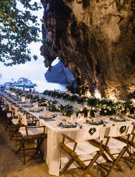 Thailand Wedding Reception and Ceremony in a Cave Wedding In A Cave, Cave Wedding, Wedding Thailand, Wedding In Thailand, Beach Wedding Locations, Beach Wedding Decorations Reception, Sicily Wedding, Thailand Wedding, Green Beach