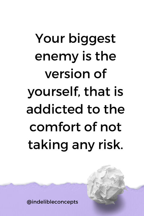 Your biggest enemy is the version of yourself that is addicted to the comfort of not taking any risk. #risk #selfbelief #mindset #growth #confidence The Biggest Risk Is Not Taking Any, Perfect Is The Enemy Of Good, Mindset Growth, Entrepreneur Motivation, Yourself Quotes, Best Inspirational Quotes, Manifestation Quotes, Entrepreneur Quotes, Inspirational Quote