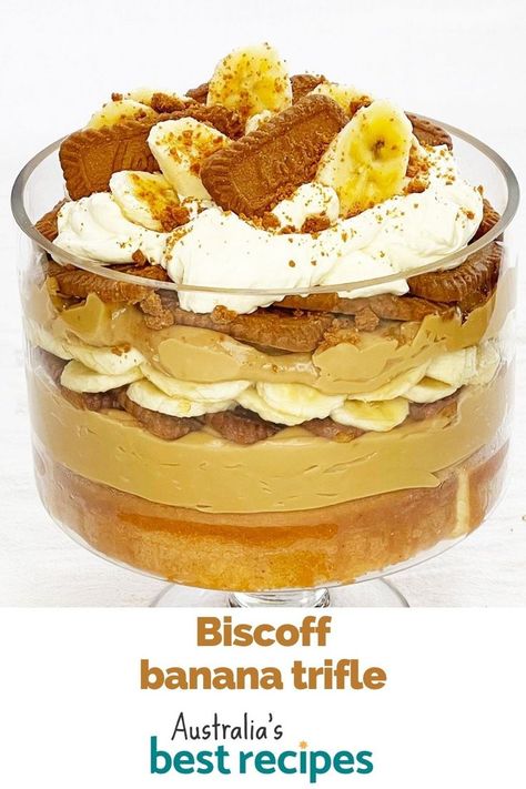 Upgrade your go-to trifle recipe with our brand new Biscoff banana trifle - perfect for lovers of Biscoff! Biscoff Trifle Recipe, Biscoff Trifle, Ultimate Desserts, Peanut Butter Banana Recipes, Biscoff Banana, Banana Trifle, Healthy Banana Recipes, Banana Recipes Overripe, Banana Snacks