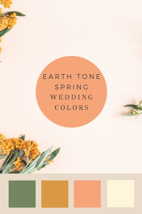 This earth tone spring wedding color palette is so modern! We love the nature inspired tones from sage green to terra cotta. Check out more wedding detail ideas on our blog! Earth Tone Wedding Colors Spring, Bridesmaids Earth Tones, Greenhouse Wedding Color Palette, Summer Sunset Color Palette Wedding, Green Spring Wedding Colors, Spring Earth Tones, Summer Mountain Wedding Color Palette, Earth Tone Spring Wedding, Bridesmaid Color Palette Spring