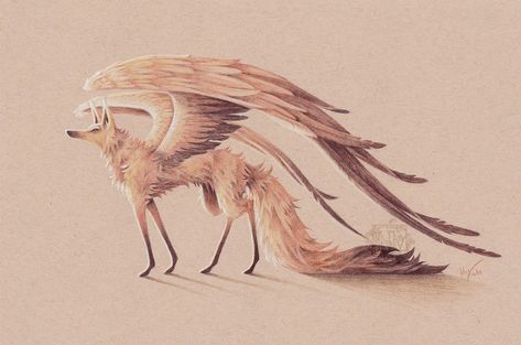 Fox With Wings, Fox Creature, Asian Mythology, Colored Pencil Illustration, Creature Inspiration, Fox Tattoo Design, Dnd Inspiration, Maned Wolf, Drawing Help