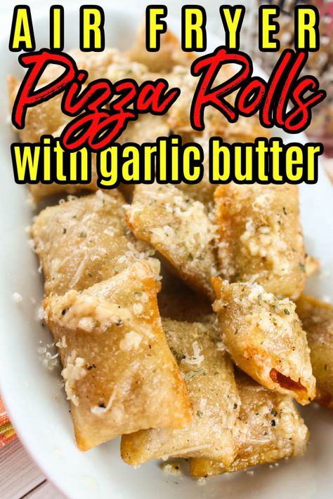 Pepperonis In Air Fryer, How To Make Pizza Rolls In Air Fryer, Recipes Using Pizza Rolls, Pizza Roll Garlic Butter, Air Fried Pizza Rolls, Fried Pizza Rolls With Garlic Butter, Parmesan Pizza Rolls, Pizza Roll Ideas, Deep Fried Pizza Rolls