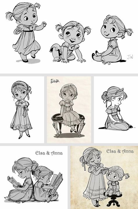 Elsa and Anna...art for girls room...personalize drawings to them Kid Painting, Toddler Drawing, 동화 삽화, Story Drawing, Kids Story, Jin Kim, Characters Design, Cartoon Sketches, 캐릭터 드로잉