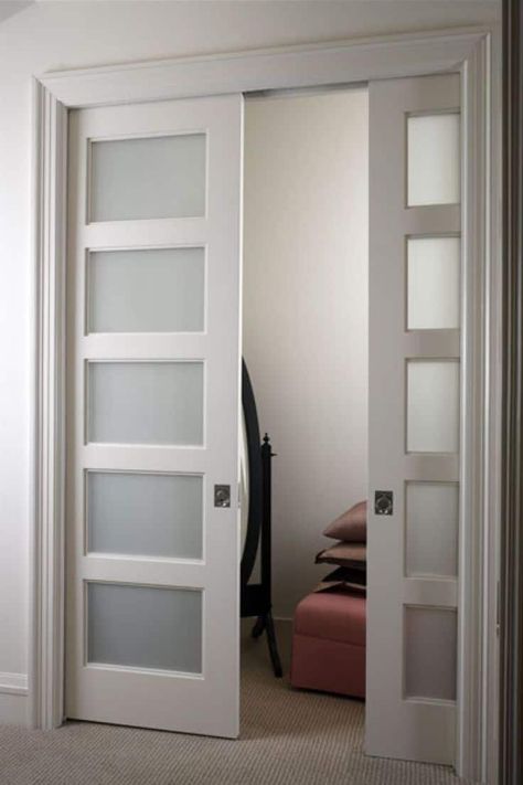 white classic moden pocket doors - Trendir Interior Sliding French Doors, Interior Pocket Doors, Glass Pocket Door, Double Pocket Door, Glass Pocket Doors, Sliding French Doors, Double Doors Interior, Doors With Glass, Glass Panel Door