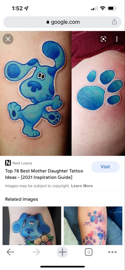 Blues Clues Tattoo Ideas, Blues Clues Tattoo, Bluey Tattoos, Blues Clues Paw Print, Care Bear Tattoos, Birthday Tattoo, Bear Tattoos, Paper Dress, Blues Clues