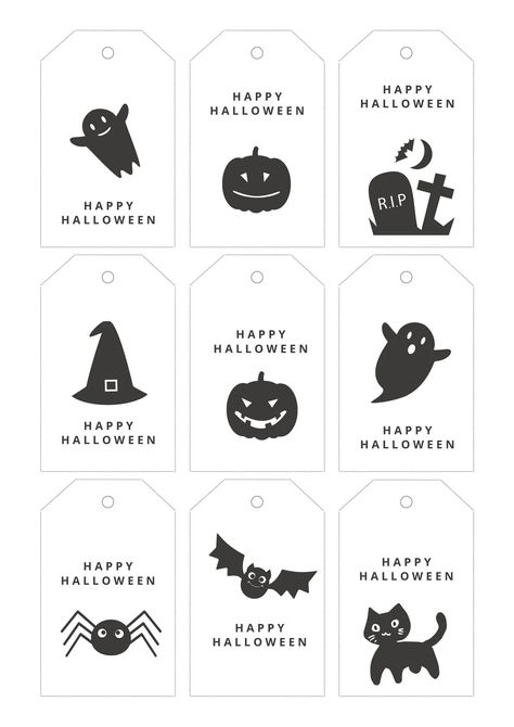 Templates Printable Halloween Tags, Black White Halloween, Black And White Halloween, Halloween Gift Baskets, Halloween Phrases, Halloween Printables Free, Free Printable Tags, Free Printable Gift Tags, Canvas Learning