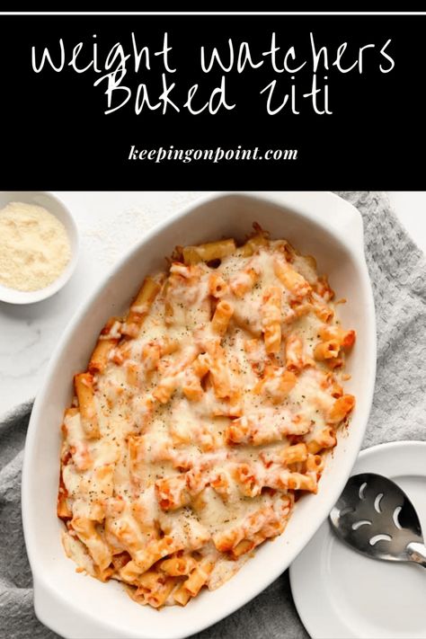 Baked Ziti Low Carb Baked Ziti Recipe, Recipe Diaries Ww, Ww Baked Ziti Weight Watcher Recipes, Low Calorie Baked Ziti, Weight Watchers Baked Ziti, Keto Baked Ziti, Ww Baked Ziti, Healthier Baked Ziti, Ww Italian Recipes