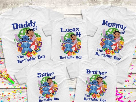 Stitch 1st Birthday Party, 1st Birthday Party Ideas Boy, Disney Birthday Shirts, Lilo And Stitch Birthday, Birthday Family Shirts, Family Shirts Disney, Disney Birthday Shirt, Stitch Birthday, Disney Birthday Party