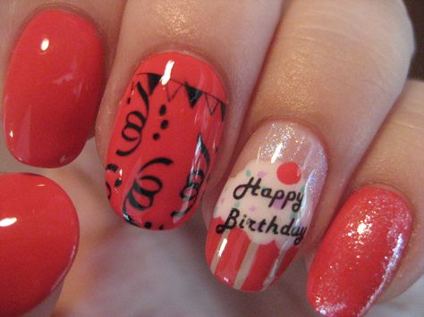 Happy bday! Happy Birthday Nail Art, Birthday Nail Art Designs, Birthday Manicure, Coral Cupcakes, 21st Birthday Nails, Birthday Nail Art, Party Image, Nails Birthday, Birthday Nail Designs