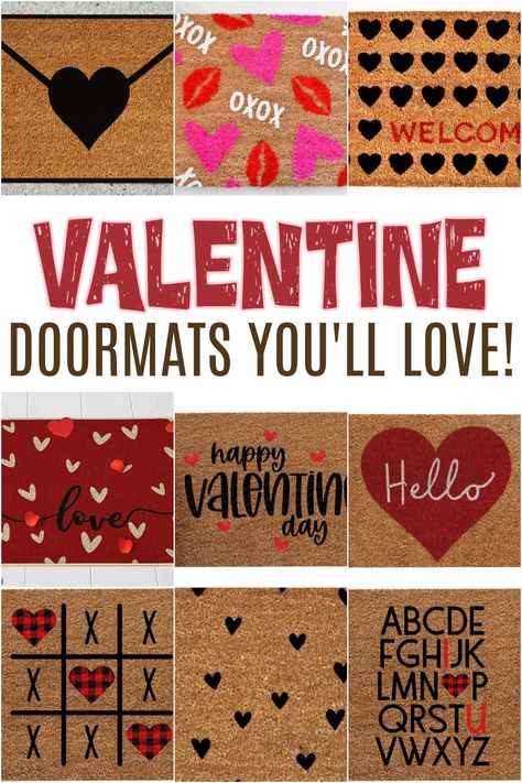 Valentine Doormats are a great way to add a little porch refresh in the New Year and greet your guests with love. Valentine Door Mat Ideas, Valentines Door Mat Diy, Valentine Doormat, Valentines Door Mat, Painted Door Mat Ideas, Cute Door Mats, Door Mat Diy, Love Days, Diy Rug