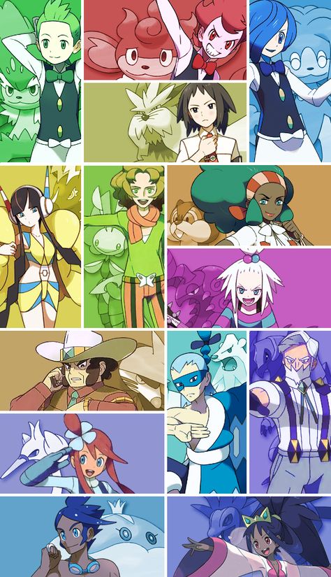 Unova Gym Leaders. Pokemon Black And White Gym Leaders, Pokemon Unova Art, Pokémon Gym Leaders, Gym Leaders Pokemon, Unova Gym Leaders, Elesa Pokemon, Pokemon Black And White, Pokemon Gym Leaders, Gijinka Pokemon