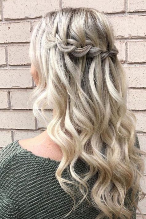 Waterfall Braid Night Waterfall, Half Pony Hairstyles, Pony Hairstyle, Half Pony, Mood Wedding, Fab Mood, Waterfall Hairstyle, Hoco Hair Ideas Straight, Half Up Half Down Hair Prom