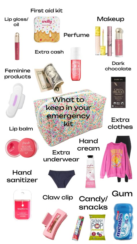 Emergency Kit For Girls, School Emergency Kit, School Backpack Essentials, Girl Kit, Back To University, Middle School Hacks, Pretty School Supplies, School Survival Kits, Everyday Bag Essentials