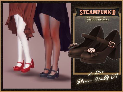 The Sims Resource - Steampunked - Steam Waltz V1 Sims 4 Cc Medieval Shoes, Vrchat Avatar, Victorian Shoes, Steampunk Skirt, Cc Shoes, Sims 4 Cc Shoes, Sims 4 Teen, Sims Four, Sims4 Cc