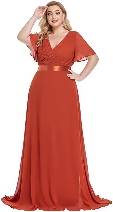 Alisapan V-Neck Short Flare Sleeve Ruched Bodice Chiffon Plus Size Maxi Bridesmaid Dress Navy US8 at Amazon Women’s Clothing store Flowy Bridesmaid Dresses, Short Sleeve Prom Dresses, Empire Waist Evening Dress, Empire Waist Bridesmaid Dresses, Beautiful Evening Dresses, Burnt Orange Dress, Tulle Bridesmaid Dress, Evening Dresses With Sleeves, Plus Size Formal Dresses