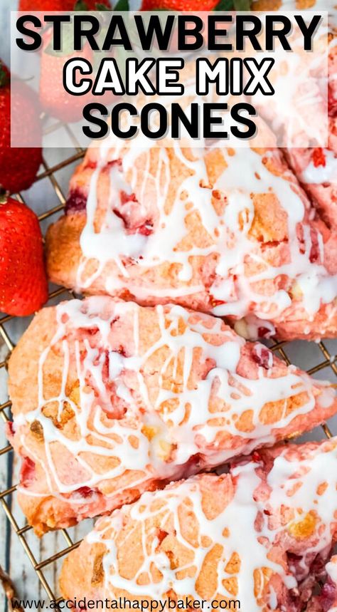 Fresh Strawberry Scones, Scones From Cake Mix Easy Recipes, Cake Mix Strawberry Muffins, Desserts With Strawberry Cake Mix Boxes, Cake Mix Scones Recipe, Raspberry Scones Recipe Easy, Cake Mix Scones, Mixed Berry Scones Recipe, Strawberry Scones Recipe