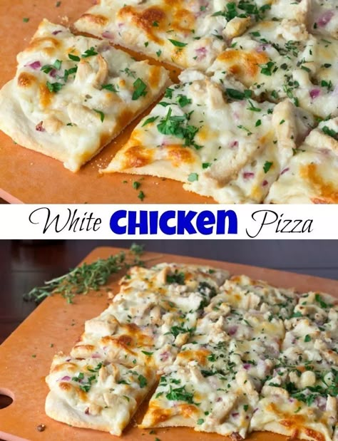 White Chicken Pizza, Yakimeshi Recipe, Pizza Bianca, Roasted Garlic Chicken, White Pizza, Salad Pasta, Router Woodworking, God Mat, Chicken Pizza