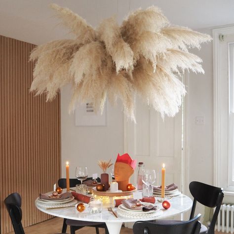 Hanging Pampas, Pampas Decoration, Hanging Centerpiece, Paid Partnership, Bohemian Christmas, Christmas Dining Table, Living Room Renovation, Grass Decor, Pampas Grass Decor