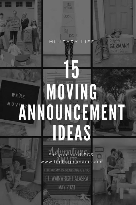 15 Moving Announcement Ideas - finding mandee Salon Relocation Announcement, Moving Abroad Announcement, Moving To Texas Announcement, We Are Moving Announcement Photo, We Are Moving Announcement, Moving Announcement Ideas, We're Moving Announcement, Moving Announcement Photo, Pcs Move