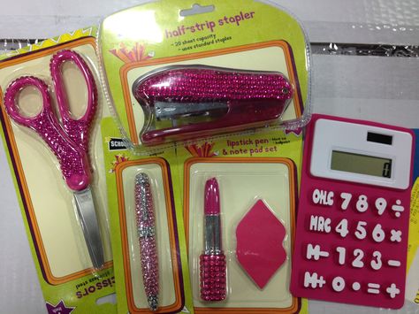 Pink School Supplies 2000s Back To School, Pink Stationary School Supplies, All Pink School Supplies, 2000s School Supplies, Y2k School Supplies, Hot Pink School Supplies, Mcbling School Supplies, Mcbling Notebook, College Supplies