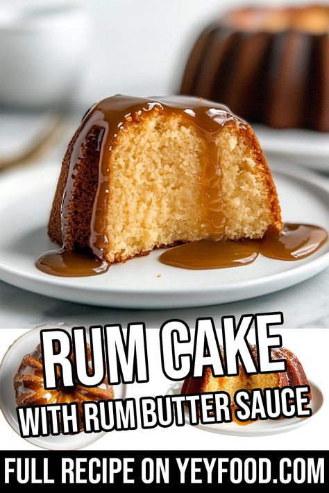 Rum Cake with Rum Butter Sauce Rum Bundt Cake Recipes, Orange Rum Cake, Best Rum Cake Recipe, Rum And Raisin Cake, Rum Sauce Recipe, Rum Desserts, Chocolate Rum Cake, Rum Butter, Alcohol Cake