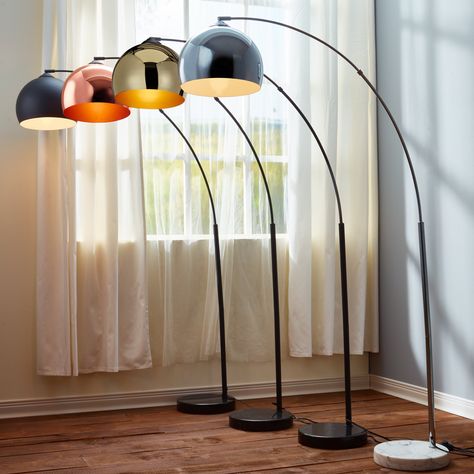 Versanora 67" Arquer Arc Floor Lamp, Rose Gold Finished Shade and Black Marble Base - Walmart.com - Walmart.com Modern Arc Floor Lamp, Curved Floor Lamp, Tall Floor Lamps, Arc Floor Lamp, Arched Floor Lamp, Floor Lamp Shades, Arc Lamp, Lampe Decoration, Floor Standing Lamps