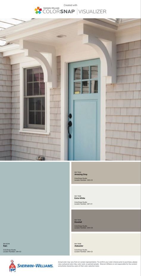 House Colors Exterior Coastal, Beach Color Houses Exterior, Small Cottage Paint Exterior, Outdoor House Trim Colors, Coastal Paint Colors Exterior, Coastal Outside House Colors, Coastal Exterior Color Palette, Beach Exterior Paint Colors, Florida Beach House Exterior Colors