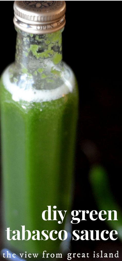 Green Tabasco & a Green Martini ~ make your own spicy green Tabasco style hot sauce and use it to make a fabulous cocktail. #hotsauce #diy #hotsauce #homemade #hotpeppers #jalapeno #serrano #peppers #easy #recipe #cocktail #martini #spicy #sauce  via @https://www.pinterest.com/slmoran21/ Tabasco Sauce Recipe, Green Hot Sauce, Green Martini, Hot Pepper Recipes, Tabasco Pepper, The View From Great Island, Homemade Hot Sauce, Jalapeno Popper Dip, Hot Sauce Recipes