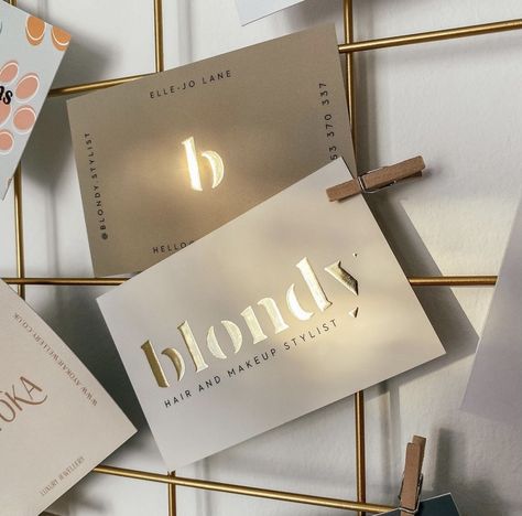 Buissness Cards, Hair Stylist Business Cards Design, Hair And Makeup Salon, S Logos, Typography Stencil, Stencil Lettering, Hair Salon Marketing, Gold Foil Business Cards, Business Cards Beauty