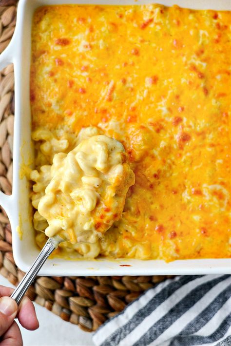 Easy Baked Mac and Cheese - Simply Scratch Simply Mac And Cheese Recipe, Mac N Chz Recipes, Jumbo Shell Mac And Cheese, Pluckers Mac And Cheese, Saucy Mac And Cheese Recipe, Easy Baked Mac And Cheese With Velveeta, Creamy Mac And Cheese Recipe Baked, Simple Baked Mac And Cheese, Baked Mac And Cheese Recipe Easy