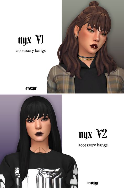 nyx V1 & V2 accessory bangs | evoxyr on Patreon Sims 4 Miraculous Ladybug, Sims 4 Bangs Cc, Sims Lookbook, Sims 4 Patreon, Sims 4 Cc Maxis, Ts4 Mods, Blonde Bangs, Female Hairstyles, Sims 4 Cas Mods