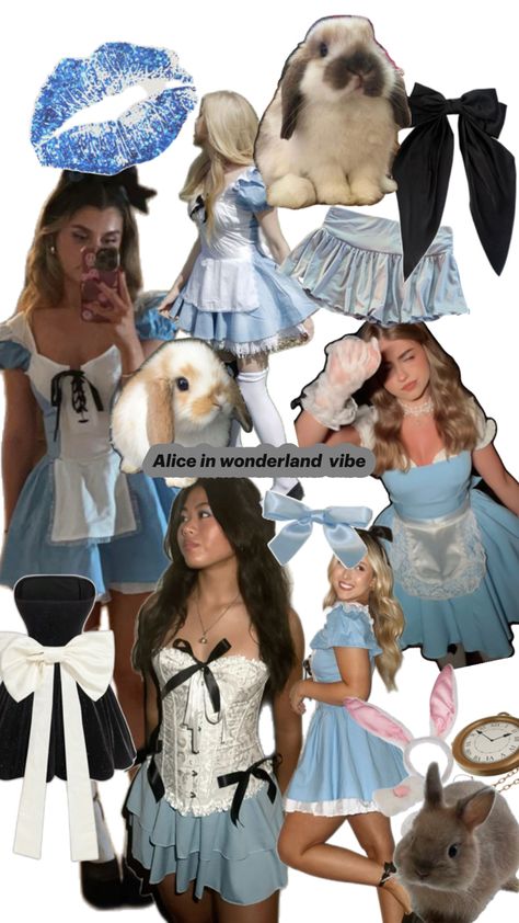 Alice in wonderland Halloween costume🪼🖤🤍🐇 Alive In The Wonderland, Alice In Wonderland Diy Costume, Alice In Wonderland Live Action, Alice In Wonderland Aesthetic Outfit, Alice And Wonderland Costumes, Alice In Wonderland Group Costume, Alice In Wonderland Inspired Outfits, Alice In Wonderland Costume Ideas, Bonaroo Outfit