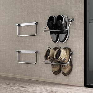 Rv Shoe Storage Ideas, Rv Shoe Storage, Travel Trailer Accessories, Travel Trailer Organization, Shoe Storage Ideas, Wall Mounted Shoe Rack, Camping Shoes, Door Shoe Organizer, Shoe Storage Solutions