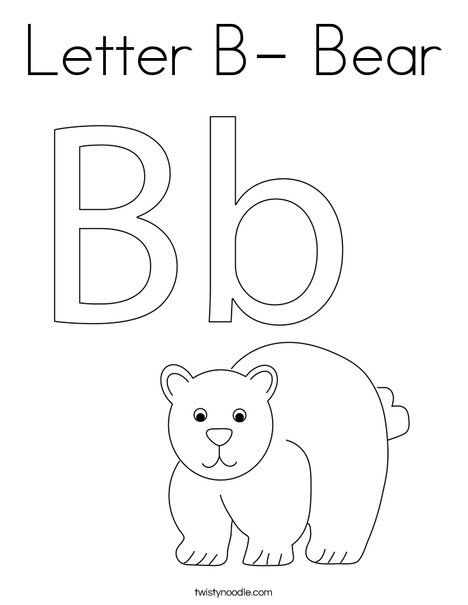 Letter B- Bear Coloring Page - Twisty Noodle Bubba Bear Craft Zoophonics, Letter B Coloring Pages, Holiday Lettering, Bear Coloring Pages, Kids Pages, Bear Crafts, Letter B, Kids Prints, Food Coloring