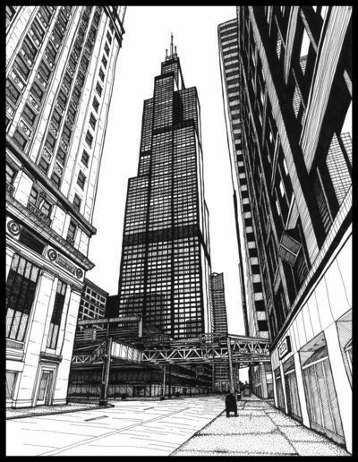 Perspective Building Drawing, On The Shoulders Of Giants, Architecture Perspective, Cityscape Drawing, Sears Tower, Andermatt, Drawing Architecture, Perspective Drawing Architecture, Perspective Drawing Lessons